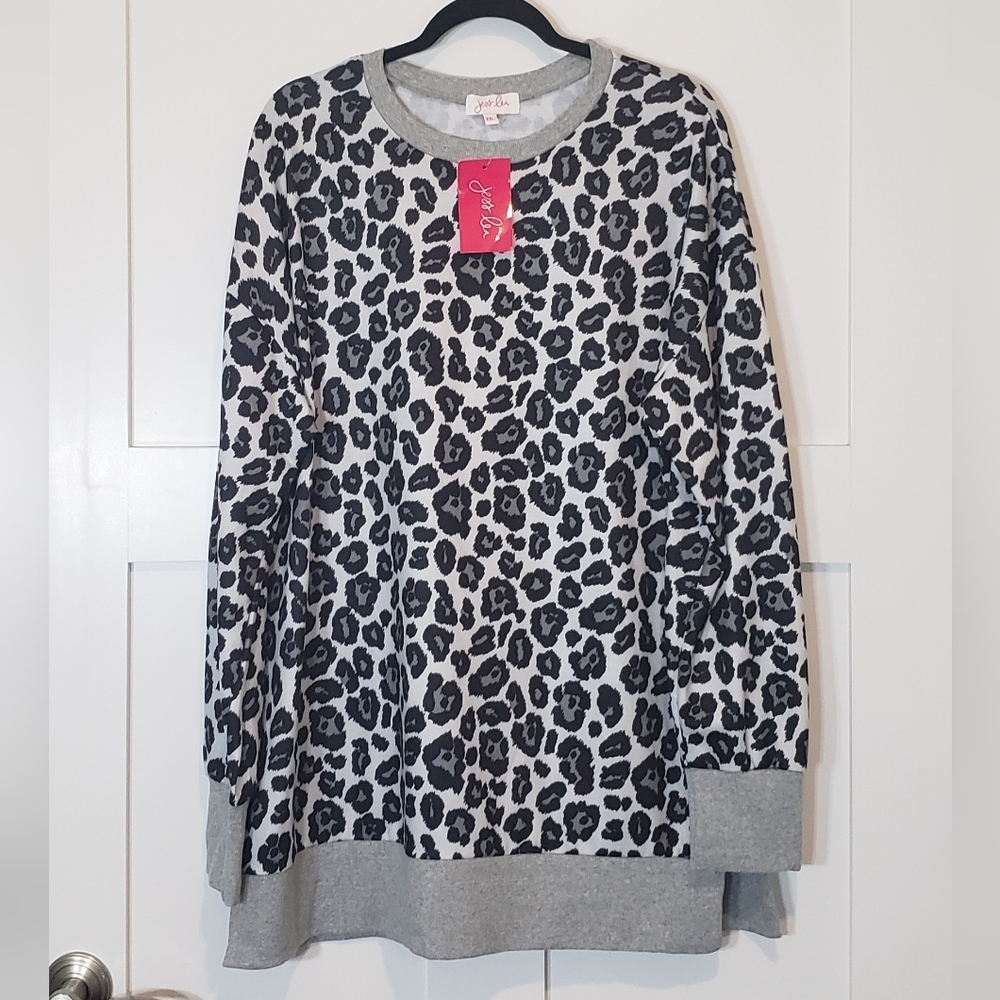 Jess Lea Animal Print Long Sleeve Tunic Pullover Top Size XXL Gray Black White